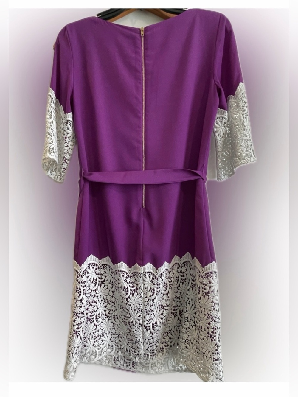 Gianni Bini Purple Midi Dress with White Lace Trim - Picture 3 of 8
